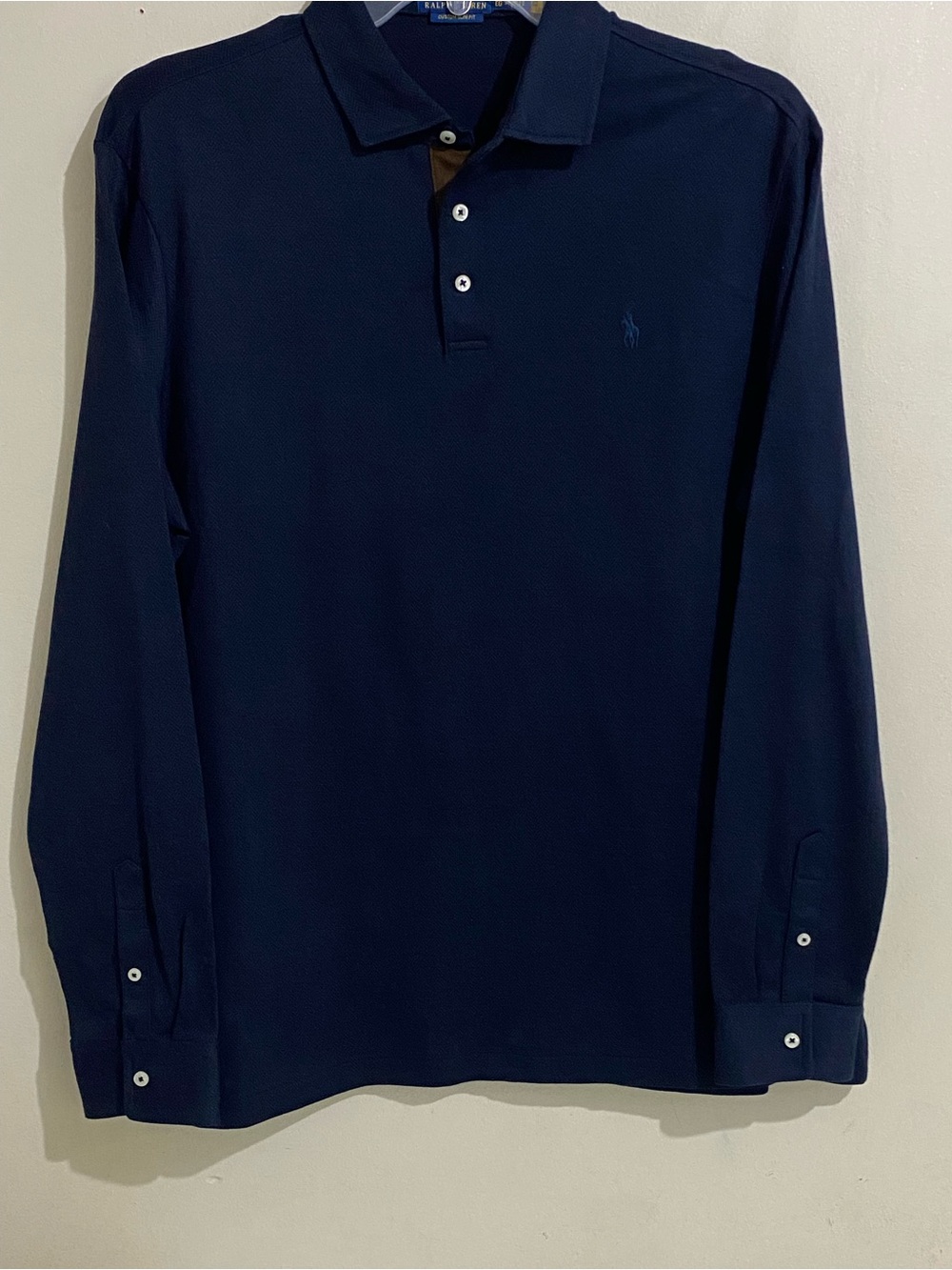 Ralph Lauren Navy Long-Sleeve Customer Slim Fit Polo Shirt with Button Placket